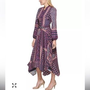 Vince Camuto Asymmetrical Printed Handkerchief-Hem Midi Dress, Size 4